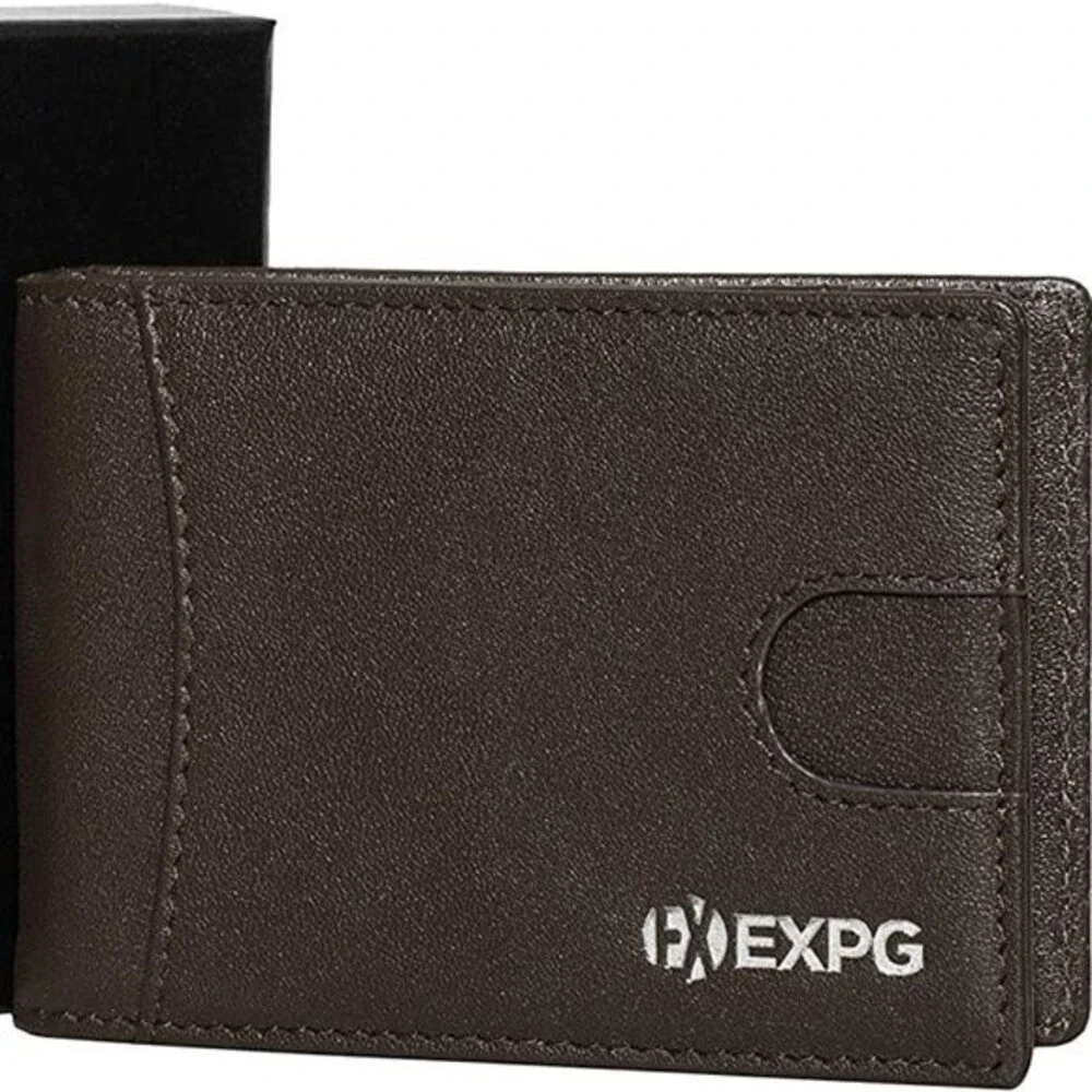 NIB EXPG Slim Brown Leather Front Pocket Wallet w/ Money Clip